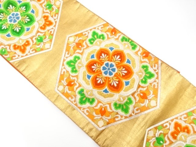 アンティーク　亀甲に華紋織り出し袋帯（着用可）